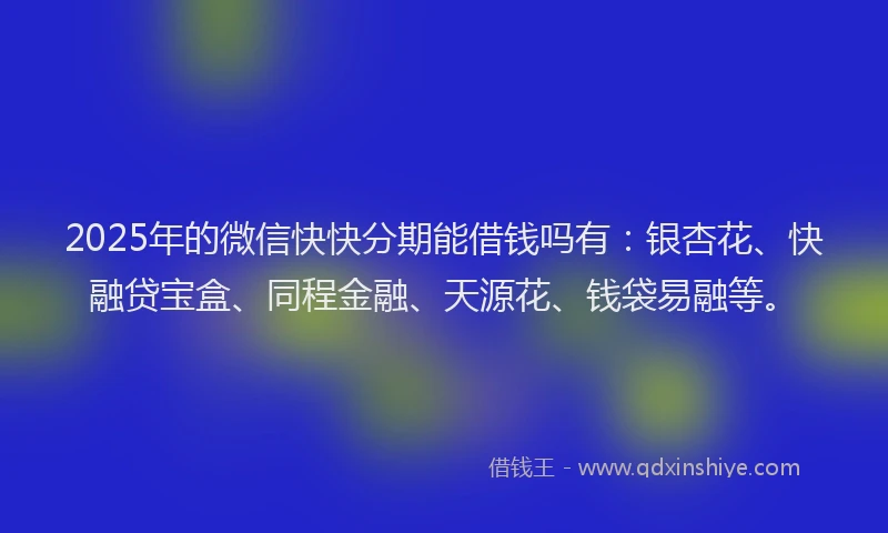 2025年的微信快快分期能借钱吗有：银杏花、快融贷宝盒、同程金融、天源花、钱袋易融等。