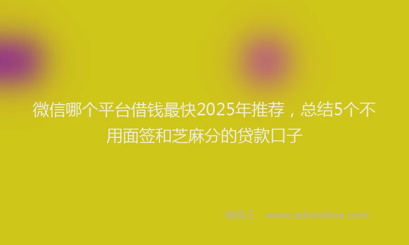 微信哪个平台借钱最快2025年推荐，总结5个不用面签和芝麻分的贷款口子