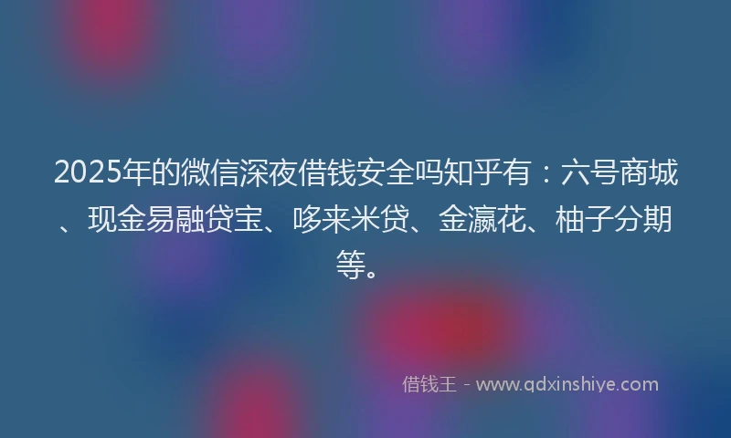 2025年的微信深夜借钱安全吗知乎有：六号商城、现金易融贷宝、哆来米贷、金瀛花、柚子分期等。