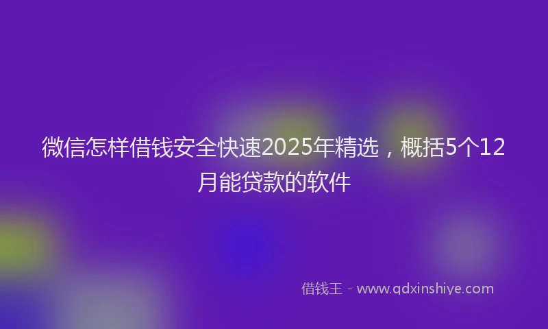 微信怎样借钱安全快速2025年精选，概括5个12月能贷款的软件