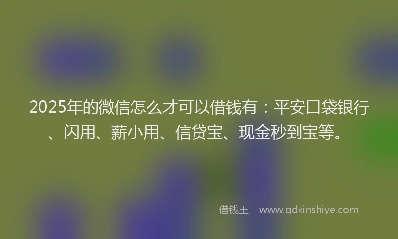 2025年的微信怎么才可以借钱有：平安口袋银行、闪用、薪小用、信贷宝、现金秒到宝等。
