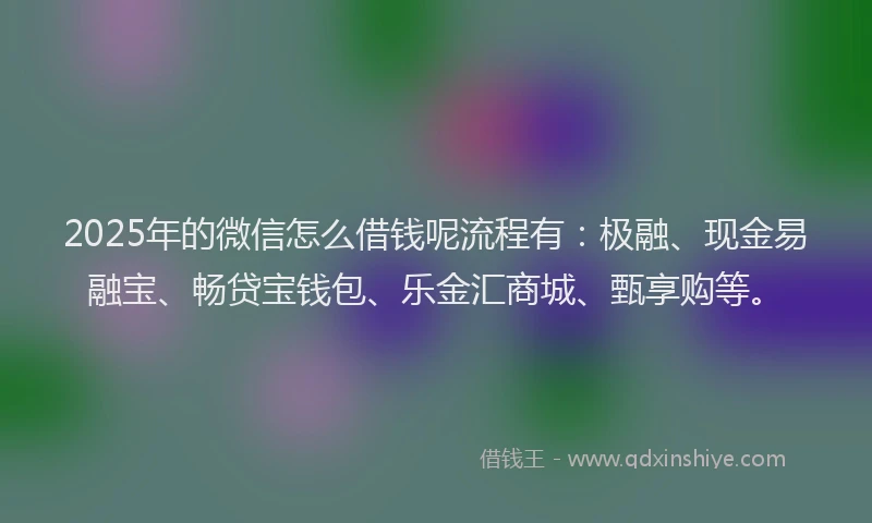 2025年的微信怎么借钱呢流程有：极融、现金易融宝、畅贷宝钱包、乐金汇商城、甄享购等。