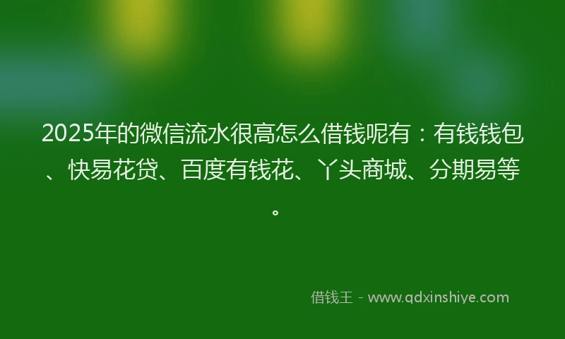 2025年的微信流水很高怎么借钱呢有：有钱钱包、快易花贷、百度有钱花、丫头商城、分期易等。