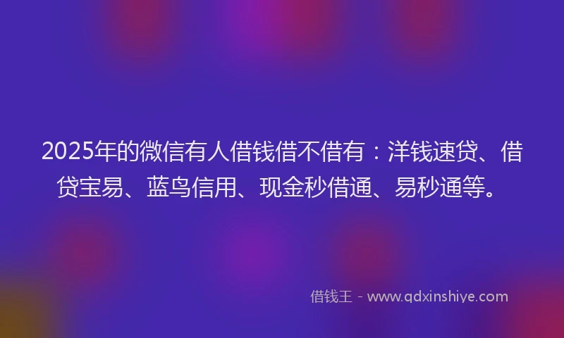 2025年的微信有人借钱借不借有：洋钱速贷、借贷宝易、蓝鸟信用、现金秒借通、易秒通等。