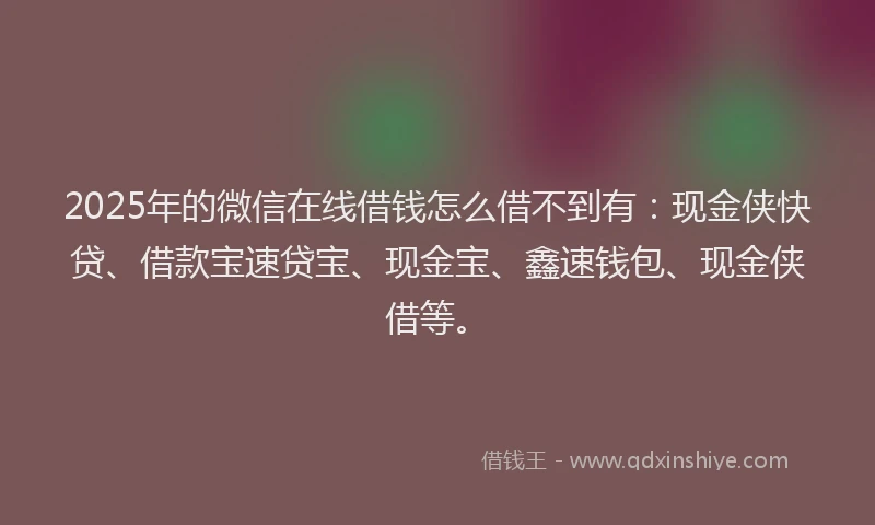 2025年的微信在线借钱怎么借不到有：现金侠快贷、借款宝速贷宝、现金宝、鑫速钱包、现金侠借等。