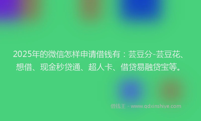2025年的微信怎样申请借钱有：芸豆分-芸豆花、想借、现金秒贷通、超人卡、借贷易融贷宝等。