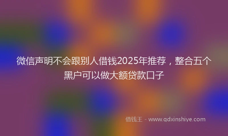 微信声明不会跟别人借钱2025年推荐，整合五个黑户可以做大额贷款口子