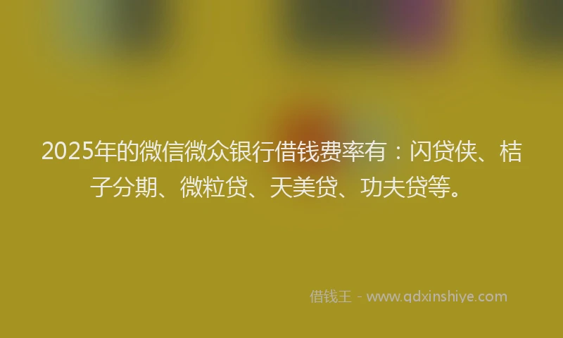 2025年的微信微众银行借钱费率有：闪贷侠、桔子分期、微粒贷、天美贷、功夫贷等。