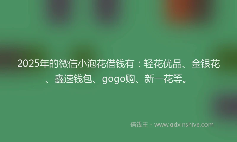 2025年的微信小泡花借钱有：轻花优品、金银花、鑫速钱包、gogo购、新一花等。