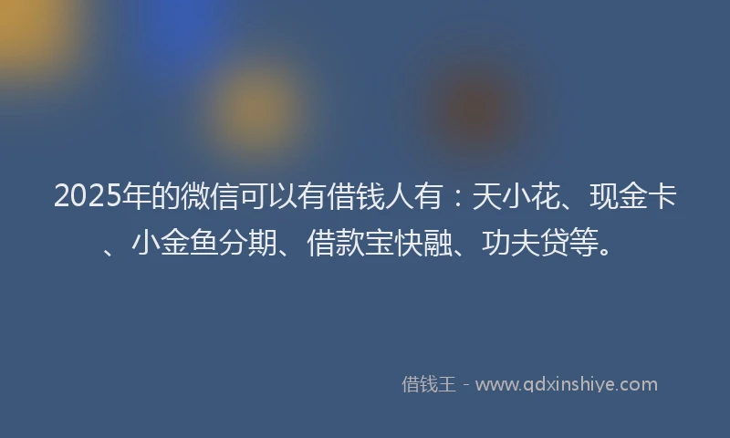 2025年的微信可以有借钱人有：天小花、现金卡、小金鱼分期、借款宝快融、功夫贷等。