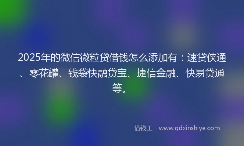 2025年的微信微粒贷借钱怎么添加有：速贷侠通、零花罐、钱袋快融贷宝、捷信金融、快易贷通等。