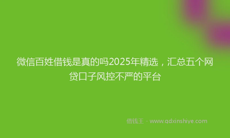 微信百姓借钱是真的吗2025年精选，汇总五个网贷口子风控不严的平台