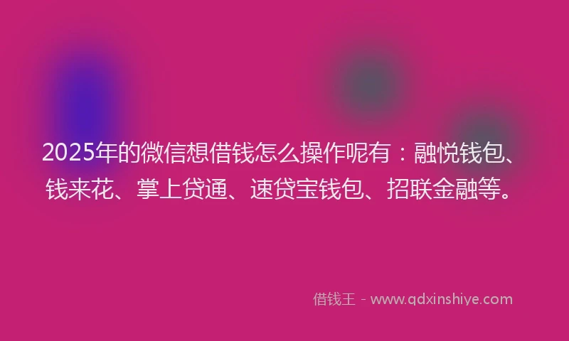 2025年的微信想借钱怎么操作呢有：融悦钱包、钱来花、掌上贷通、速贷宝钱包、招联金融等。