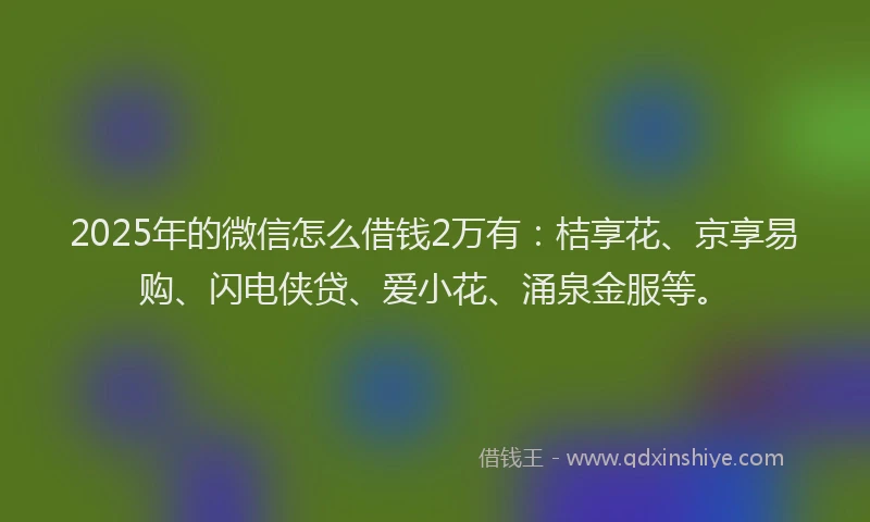 2025年的微信怎么借钱2万有：桔享花、京享易购、闪电侠贷、爱小花、涌泉金服等。
