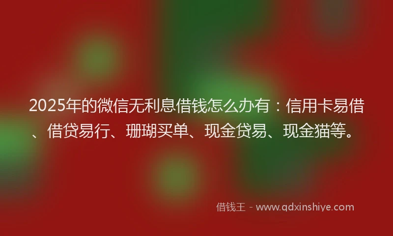 2025年的微信无利息借钱怎么办有：信用卡易借、借贷易行、珊瑚买单、现金贷易、现金猫等。