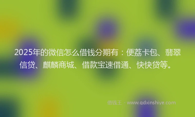 2025年的微信怎么借钱分期有：便荔卡包、翡翠信贷、麒麟商城、借款宝速借通、快快贷等。