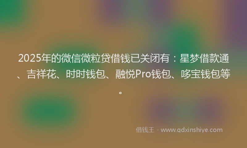 2025年的微信微粒贷借钱已关闭有：星梦借款通、吉祥花、时时钱包、融悦Pro钱包、哆宝钱包等。
