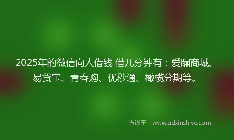 2025年的微信向人借钱 借几分钟有：爱蹦商城、易贷宝、青春购、优秒通、橄榄分期等。