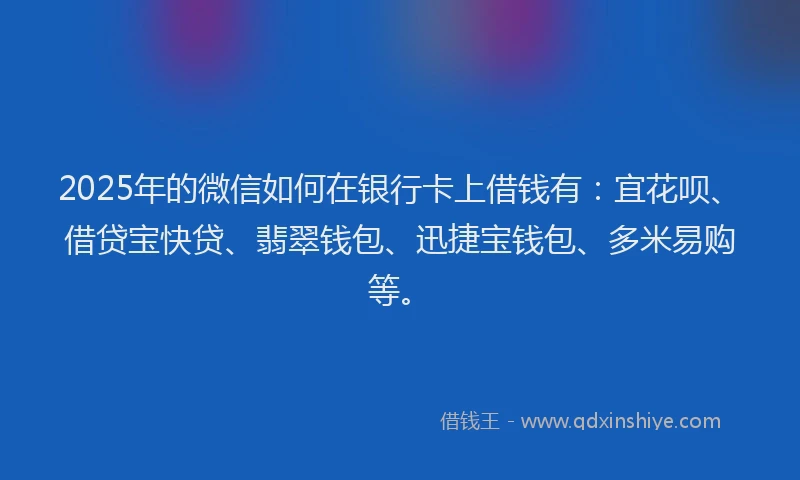 2025年的微信如何在银行卡上借钱有：宜花呗、借贷宝快贷、翡翠钱包、迅捷宝钱包、多米易购等。