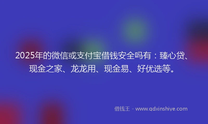 2025年的微信或支付宝借钱安全吗有：臻心贷、现金之家、龙龙用、现金易、好优选等。
