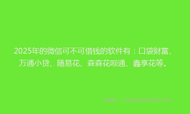 2025年的微信可不可借钱的软件有：口袋财富、万通小贷、随易花、森森花呗通、鑫享花等。