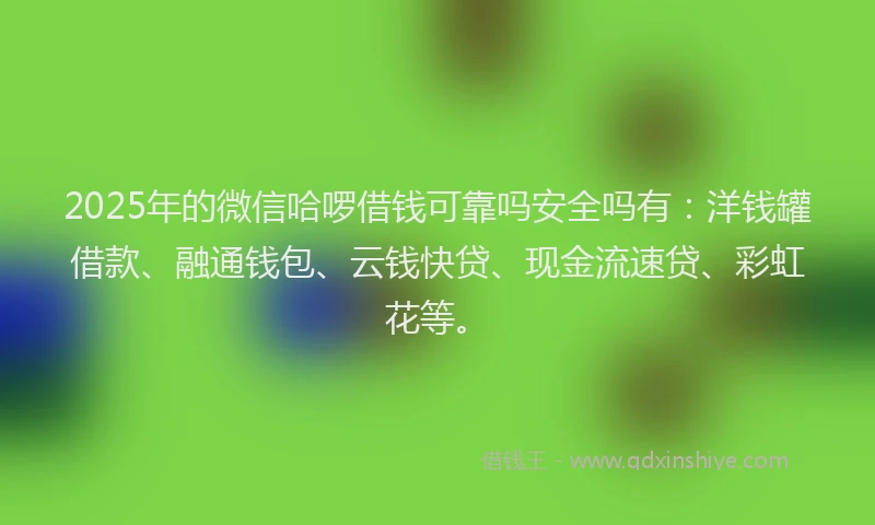 2025年的微信哈啰借钱可靠吗安全吗有：洋钱罐借款、融通钱包、云钱快贷、现金流速贷、彩虹花等。