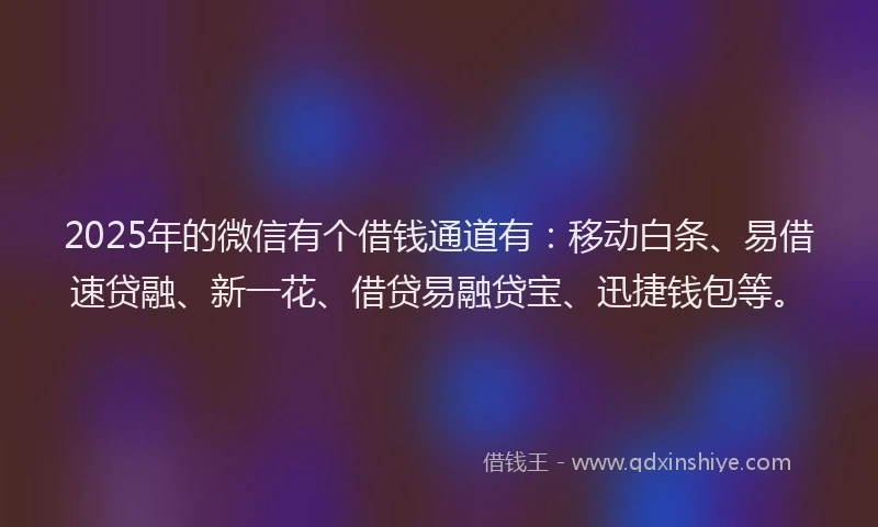 2025年的微信有个借钱通道有：移动白条、易借速贷融、新一花、借贷易融贷宝、迅捷钱包等。