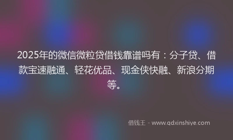 2025年的微信微粒贷借钱靠谱吗有：分子贷、借款宝速融通、轻花优品、现金侠快融、新浪分期等。