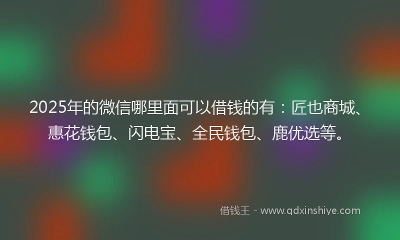 2025年的微信哪里面可以借钱的有：匠也商城、惠花钱包、闪电宝、全民钱包、鹿优选等。