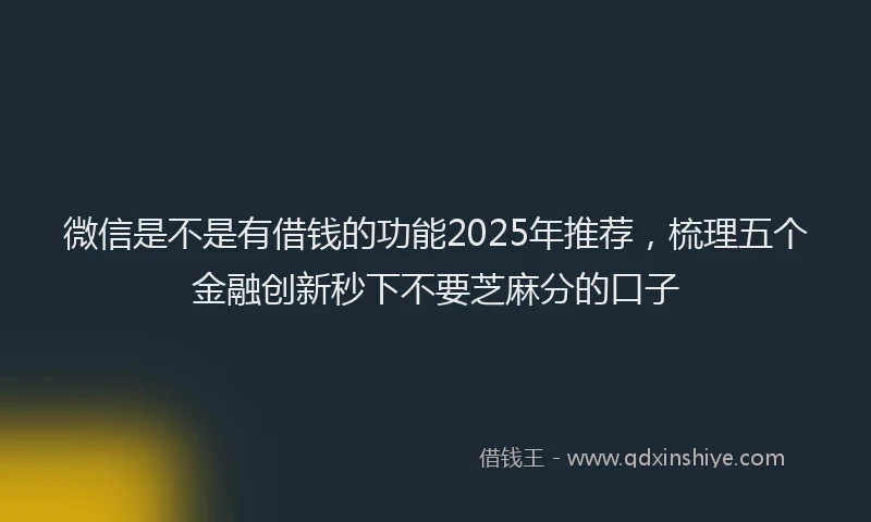 微信是不是有借钱的功能2025年推荐，梳理五个金融创新秒下不要芝麻分的口子