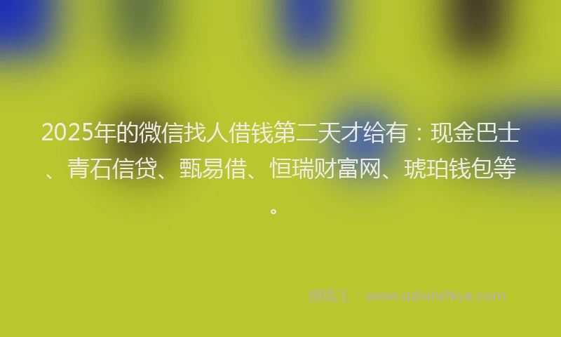 2025年的微信找人借钱第二天才给有：现金巴士、青石信贷、甄易借、恒瑞财富网、琥珀钱包等。