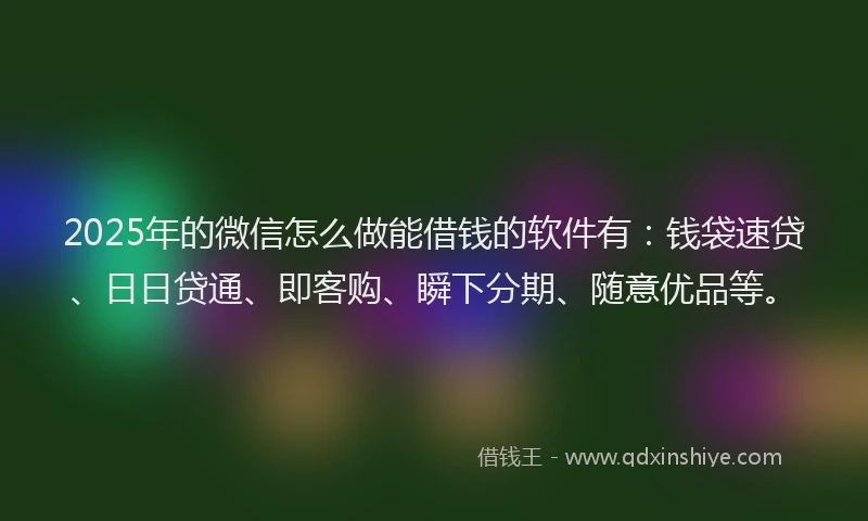 2025年的微信怎么做能借钱的软件有：钱袋速贷、日日贷通、即客购、瞬下分期、随意优品等。