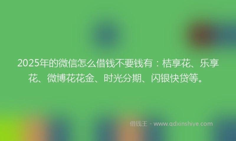 2025年的微信怎么借钱不要钱有：桔享花、乐享花、微博花花金、时光分期、闪银快贷等。