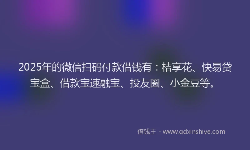 2025年的微信扫码付款借钱有：桔享花、快易贷宝盒、借款宝速融宝、投友圈、小金豆等。