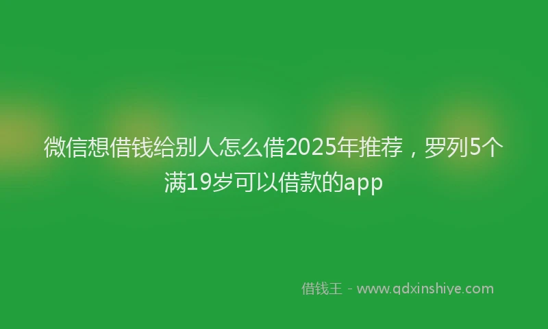 微信想借钱给别人怎么借2025年推荐，罗列5个满19岁可以借款的app