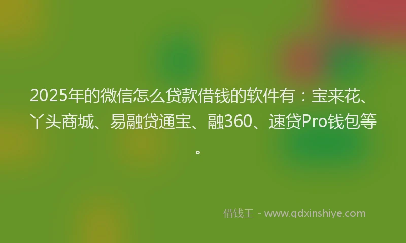 2025年的微信怎么贷款借钱的软件有：宝来花、丫头商城、易融贷通宝、融360、速贷Pro钱包等。