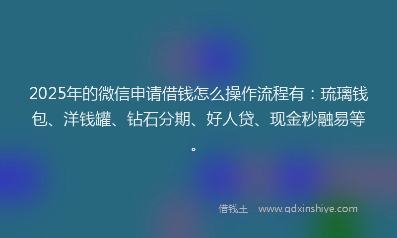 2025年的微信申请借钱怎么操作流程有：琉璃钱包、洋钱罐、钻石分期、好人贷、现金秒融易等。