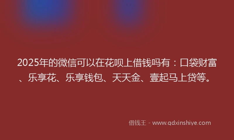2025年的微信可以在花呗上借钱吗有：口袋财富、乐享花、乐享钱包、天天金、壹起马上贷等。