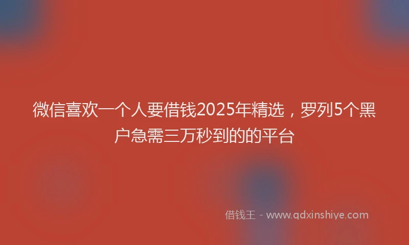 微信喜欢一个人要借钱2025年精选，罗列5个黑户急需三万秒到的的平台