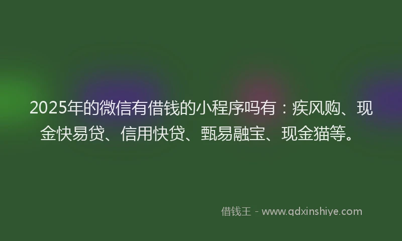 2025年的微信有借钱的小程序吗有：疾风购、现金快易贷、信用快贷、甄易融宝、现金猫等。