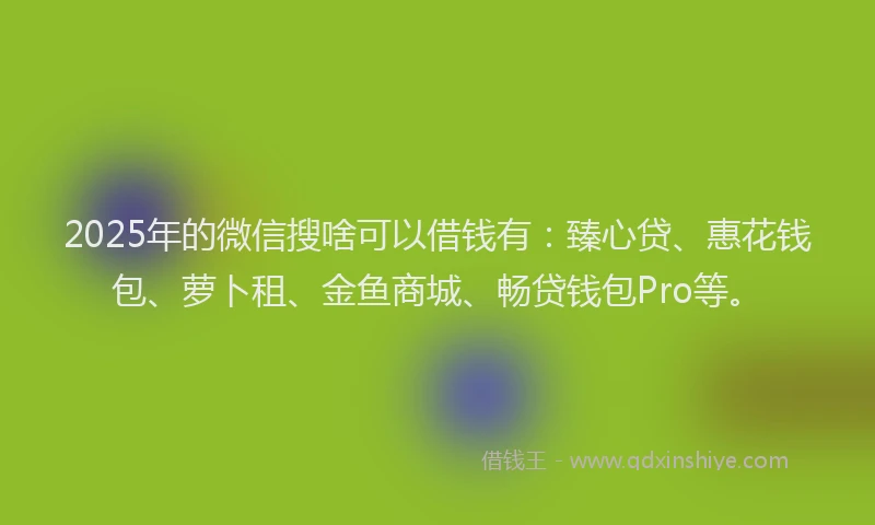 2025年的微信搜啥可以借钱有：臻心贷、惠花钱包、萝卜租、金鱼商城、畅贷钱包Pro等。