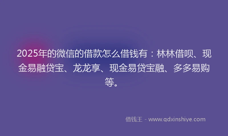 2025年的微信的借款怎么借钱有：林林借呗、现金易融贷宝、龙龙享、现金易贷宝融、多多易购等。