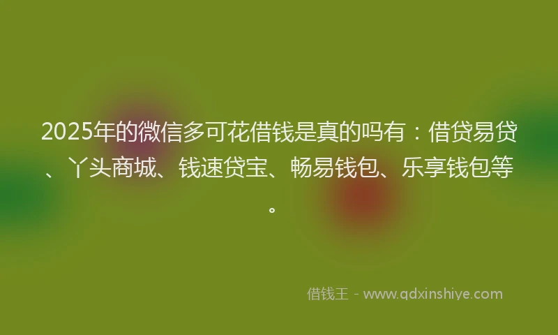 2025年的微信多可花借钱是真的吗有：借贷易贷、丫头商城、钱速贷宝、畅易钱包、乐享钱包等。