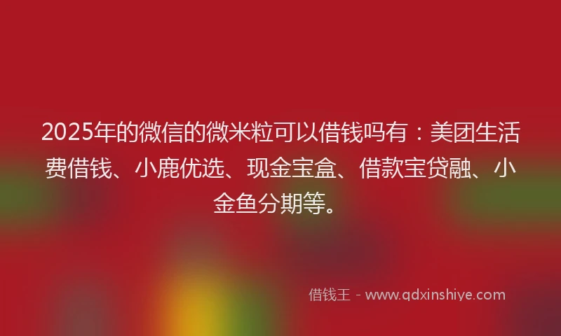 2025年的微信的微米粒可以借钱吗有：美团生活费借钱、小鹿优选、现金宝盒、借款宝贷融、小金鱼分期等。