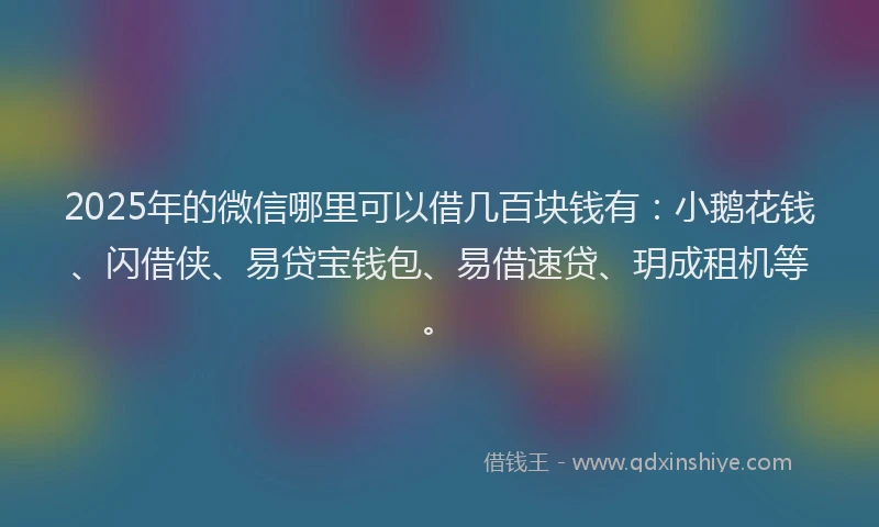 2025年的微信哪里可以借几百块钱有：小鹅花钱、闪借侠、易贷宝钱包、易借速贷、玥成租机等。