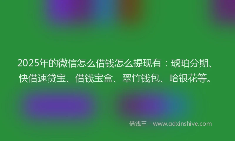 2025年的微信怎么借钱怎么提现有：琥珀分期、快借速贷宝、借钱宝盒、翠竹钱包、哈银花等。