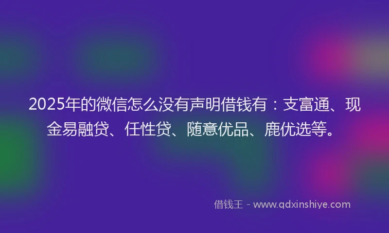 2025年的微信怎么没有声明借钱有：支富通、现金易融贷、任性贷、随意优品、鹿优选等。