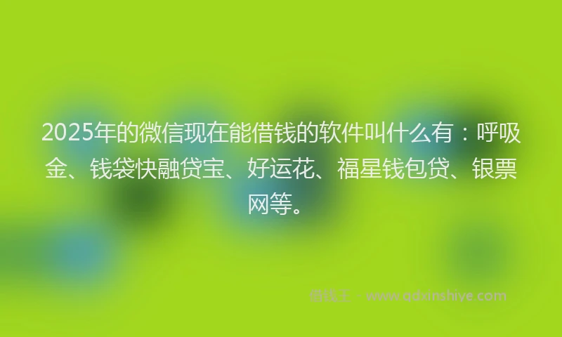2025年的微信现在能借钱的软件叫什么有：呼吸金、钱袋快融贷宝、好运花、福星钱包贷、银票网等。