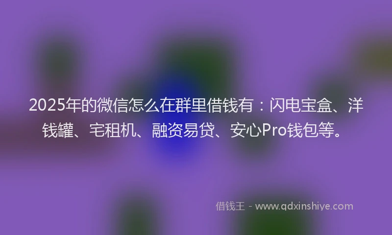 2025年的微信怎么在群里借钱有：闪电宝盒、洋钱罐、宅租机、融资易贷、安心Pro钱包等。