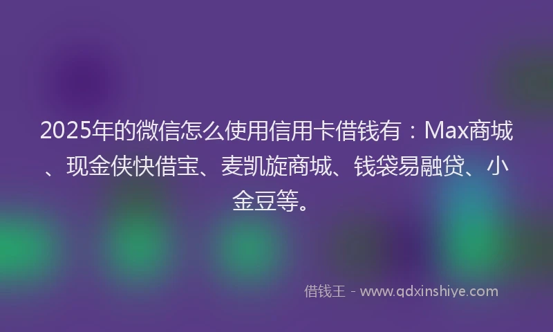 2025年的微信怎么使用信用卡借钱有：Max商城、现金侠快借宝、麦凯旋商城、钱袋易融贷、小金豆等。